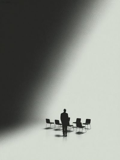 Silhouette in Meeting Room — Minimalist Print. poster