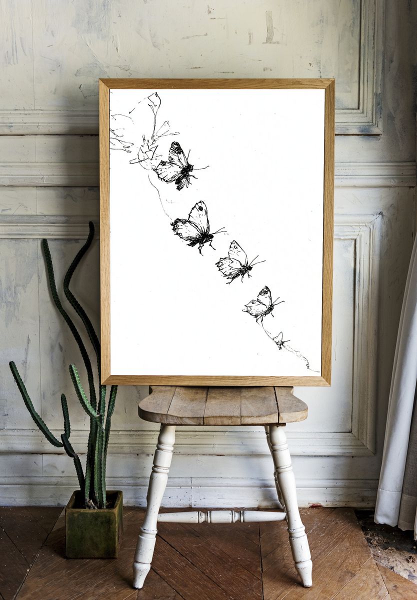 Butterfly Sketch Minimalist Print. — room view 1