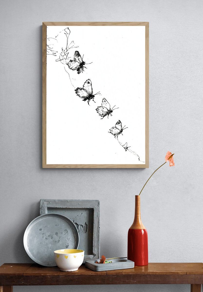 Butterfly Sketch Minimalist Print. — room view 3