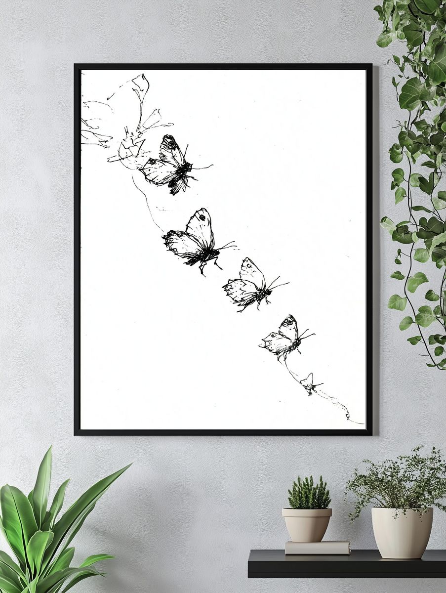 Butterfly Sketch Minimalist Print. — room view 4