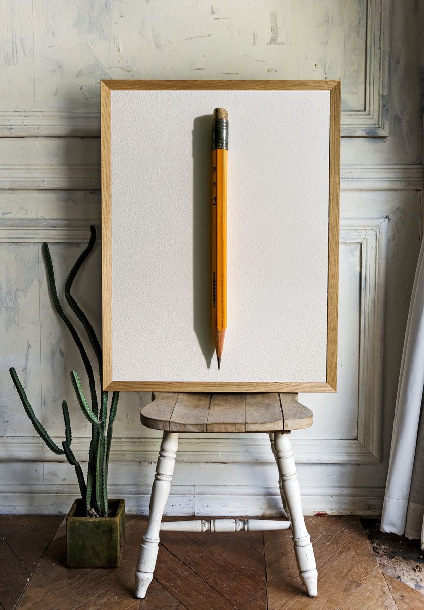 Yellow Pencil Minimalist Poster. — room view 1