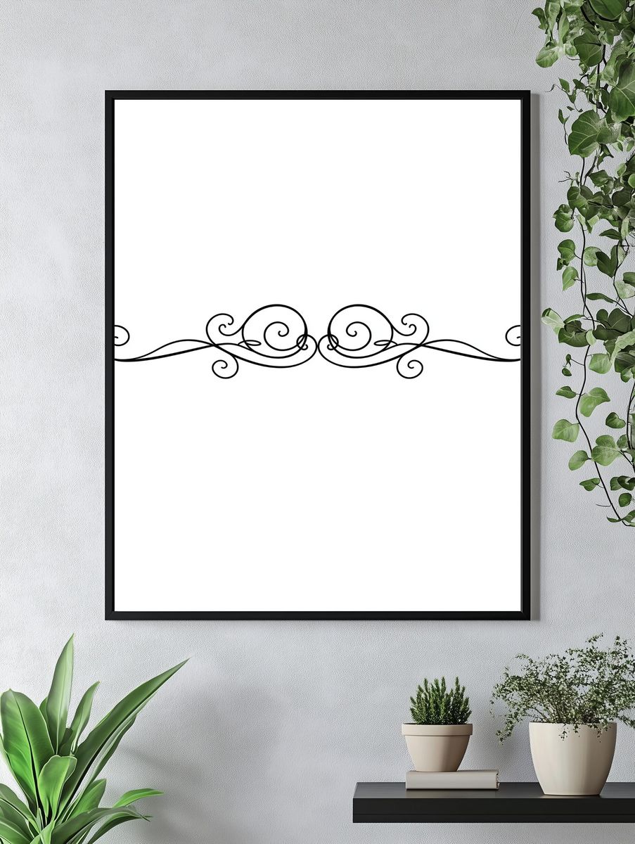 Ornamental Scrollwork Minimalist Print. — room view 4