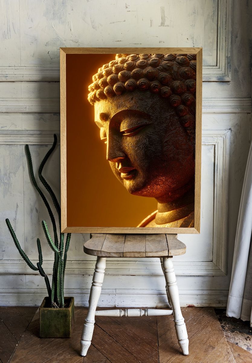 Golden Buddha Portrait Print. — room view 1