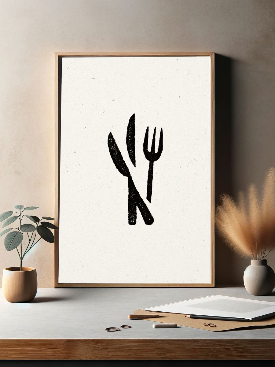 Minimalist Cutlery Line Art Poster. — room view 2