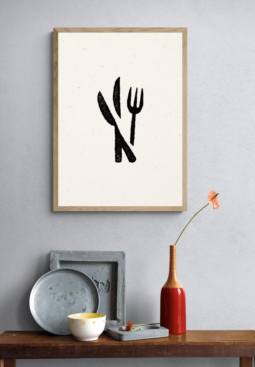 Minimalist Cutlery Line Art Poster. — room view 3
