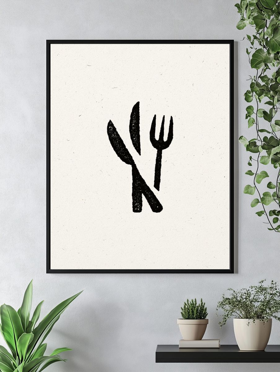 Minimalist Cutlery Line Art Poster. — room view 4