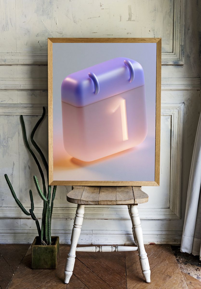 Pastel Calendar Icon Minimalist Print. — room view 1