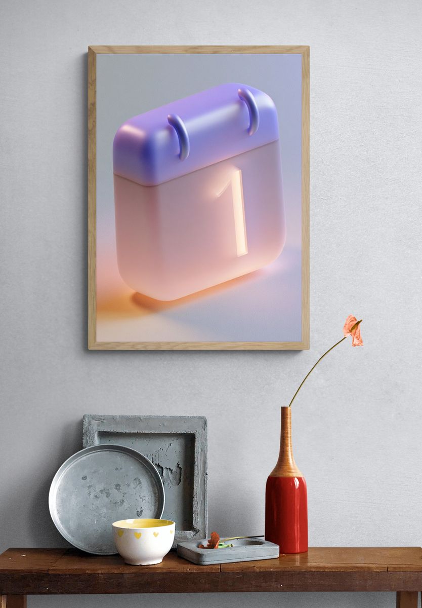 Pastel Calendar Icon Minimalist Print. — room view 3