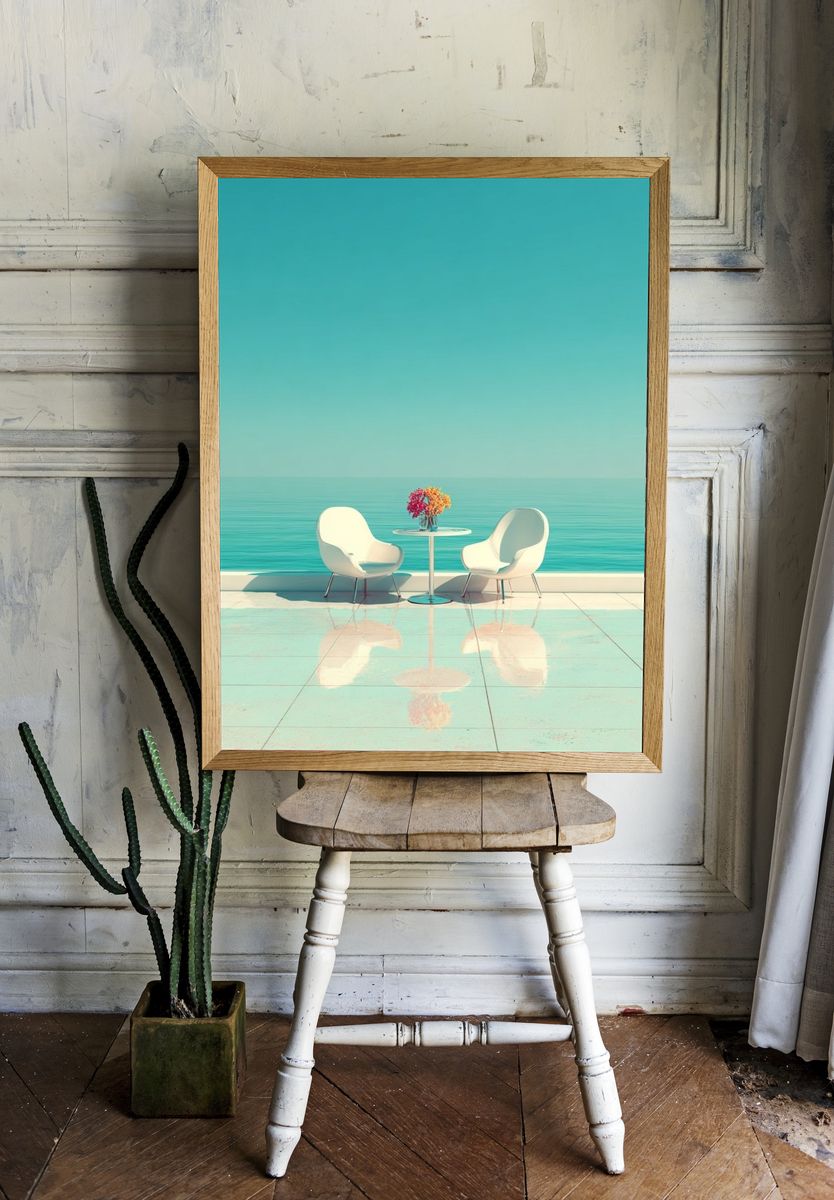 Seaside Terrace Minimalist Poster. — room view 1