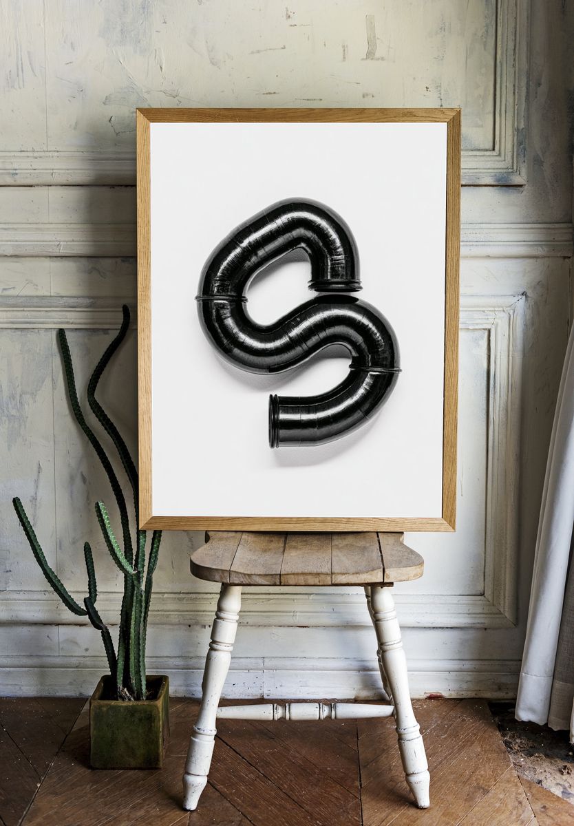 Black Pipe Sculpture Minimalist Print. room preview