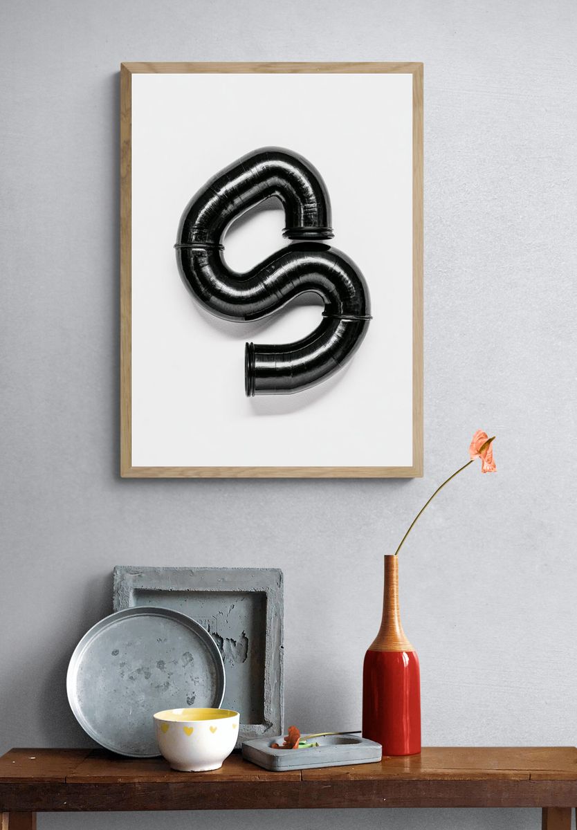 Black Pipe Sculpture Minimalist Print. — room view 3