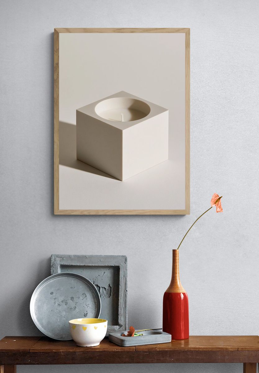 Minimal White Candle Still Life Poster. — room view 3