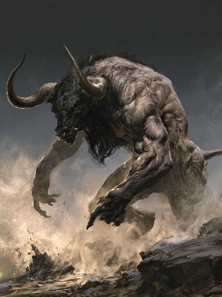 Charging Minotaur Fantasy Print. poster — illustration art