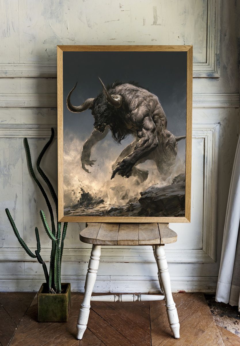 Charging Minotaur Fantasy Print. — room view 1