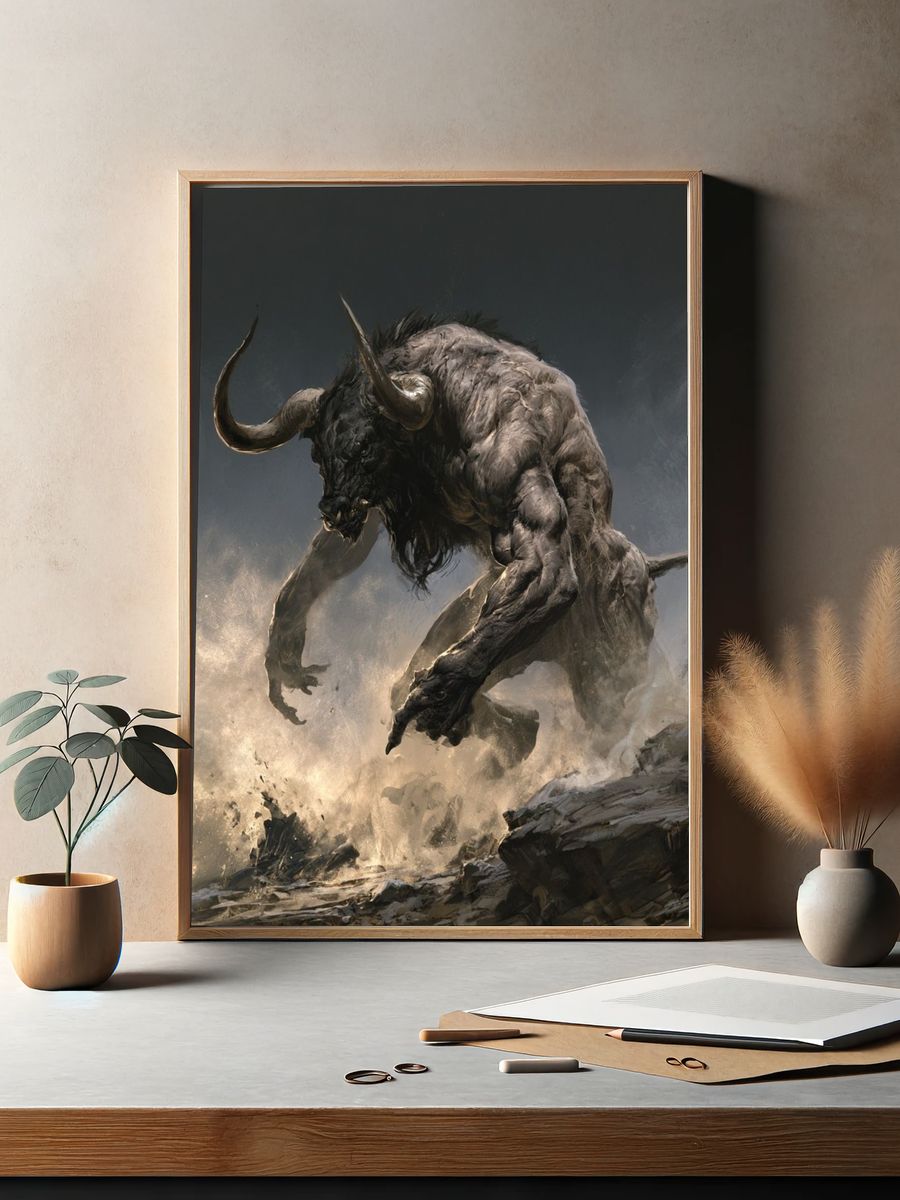 Charging Minotaur Fantasy Print. — room view 2