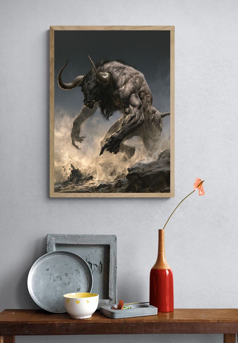 Charging Minotaur Fantasy Print. — room view 3