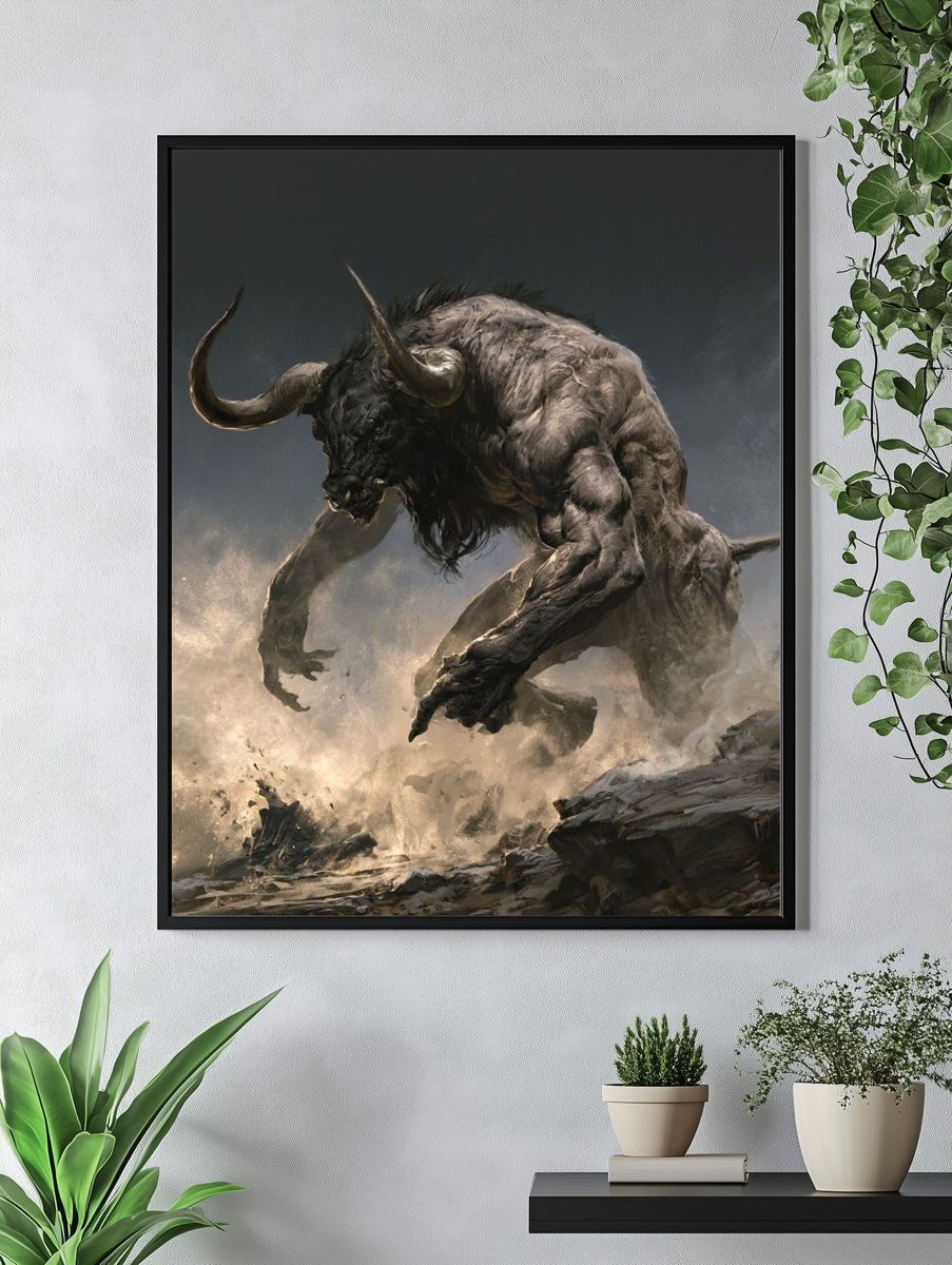 Charging Minotaur Fantasy Print. — room view 4