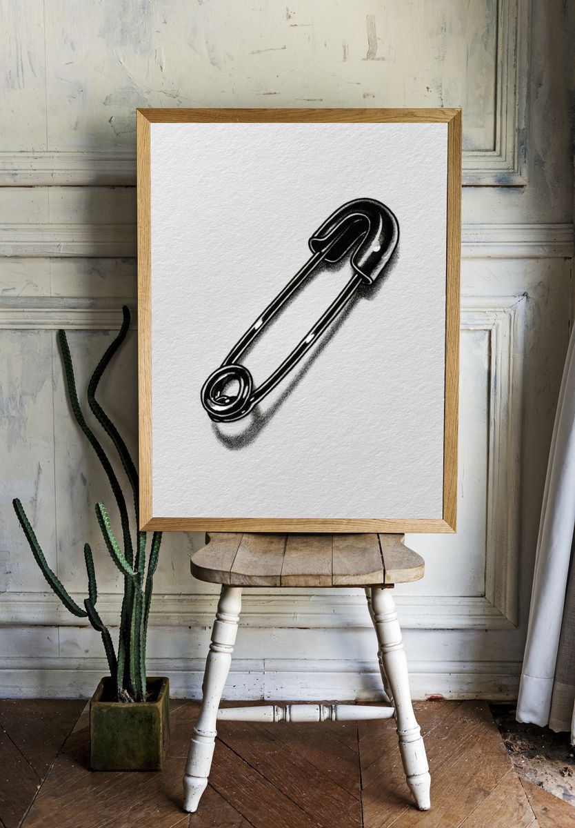 Safety Pin Minimalist Print. room preview