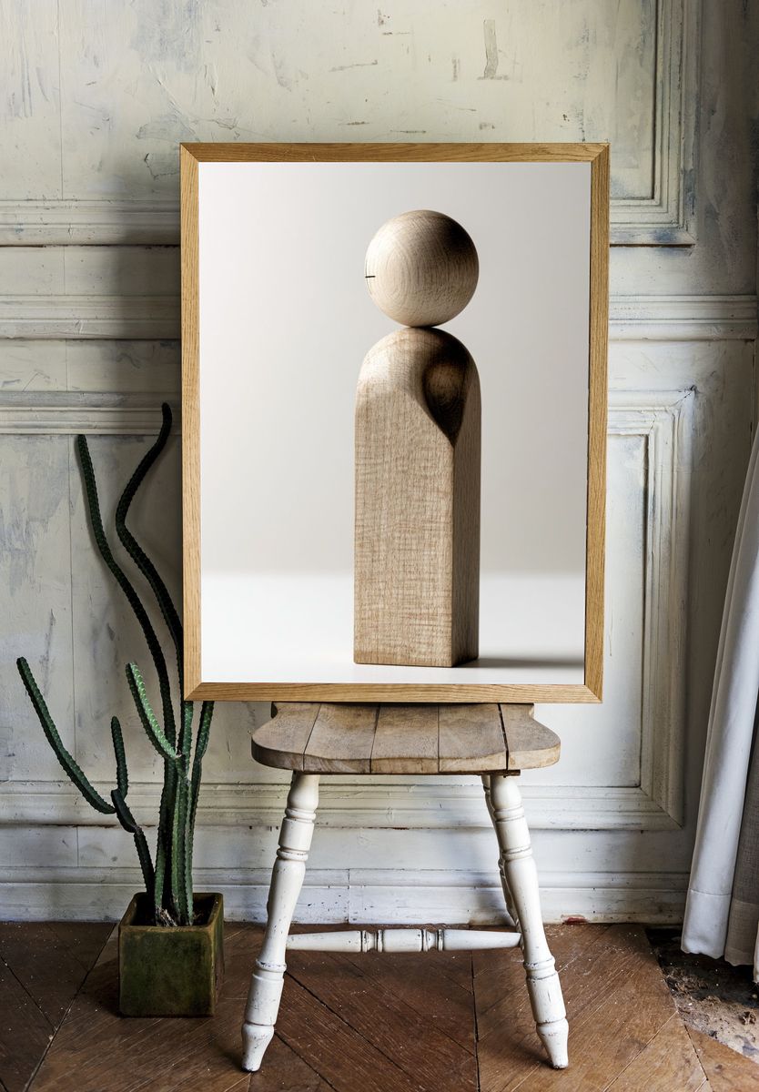 Wooden Figure Minimalist Print. room preview