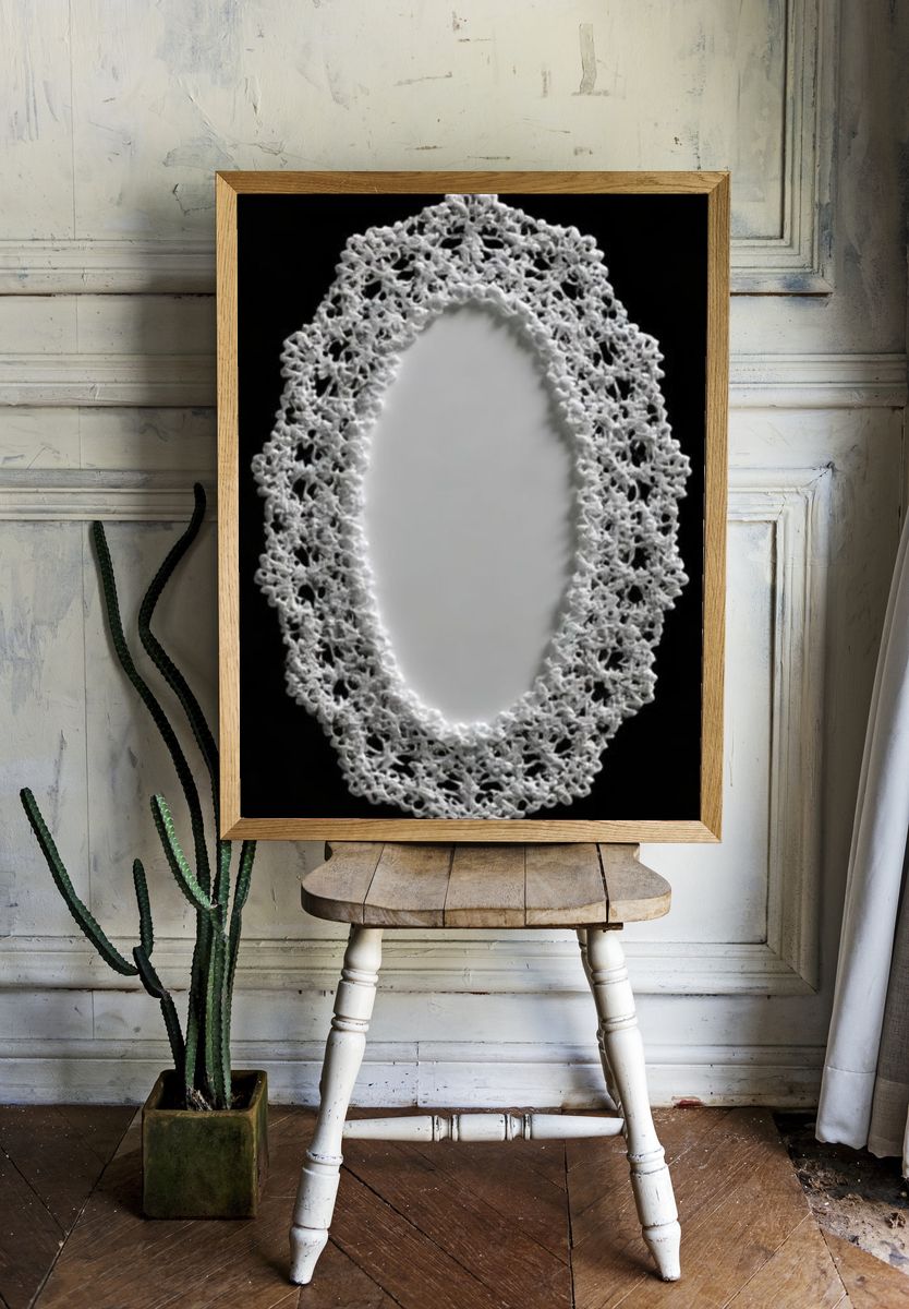 Lace Oval Mirror Minimalist Print. room preview