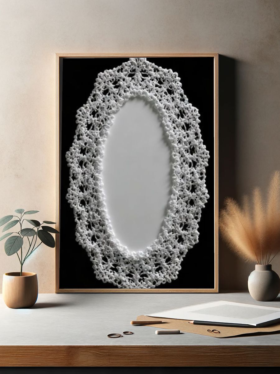 Lace Oval Mirror Minimalist Print. — room view 2