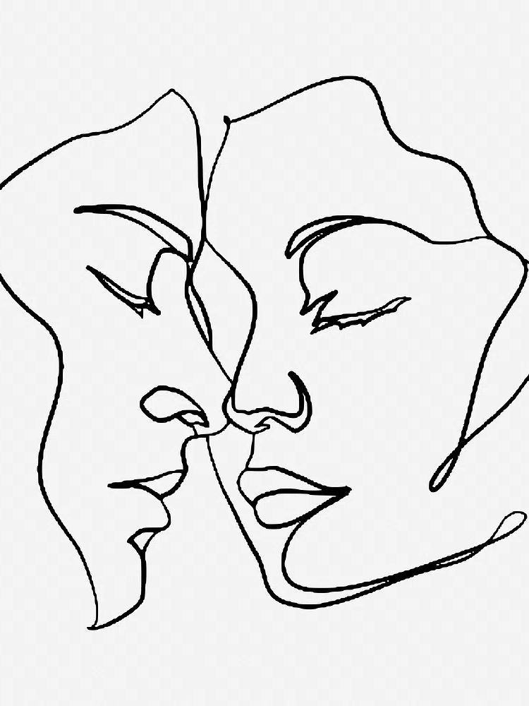 Monoline couple, hand drawn illustration. poster — minimalist art