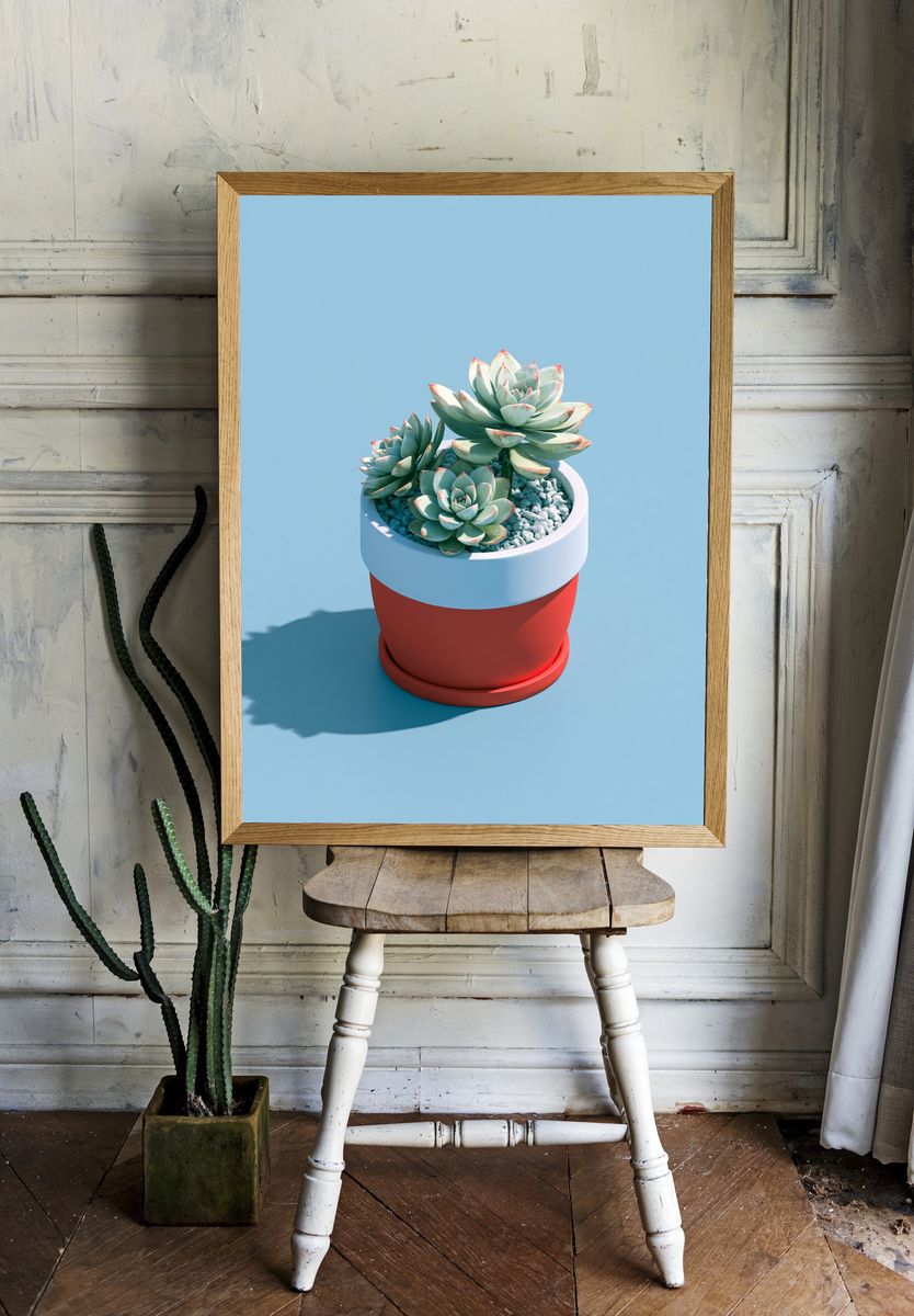 Succulent Pot Minimalist Print. room preview