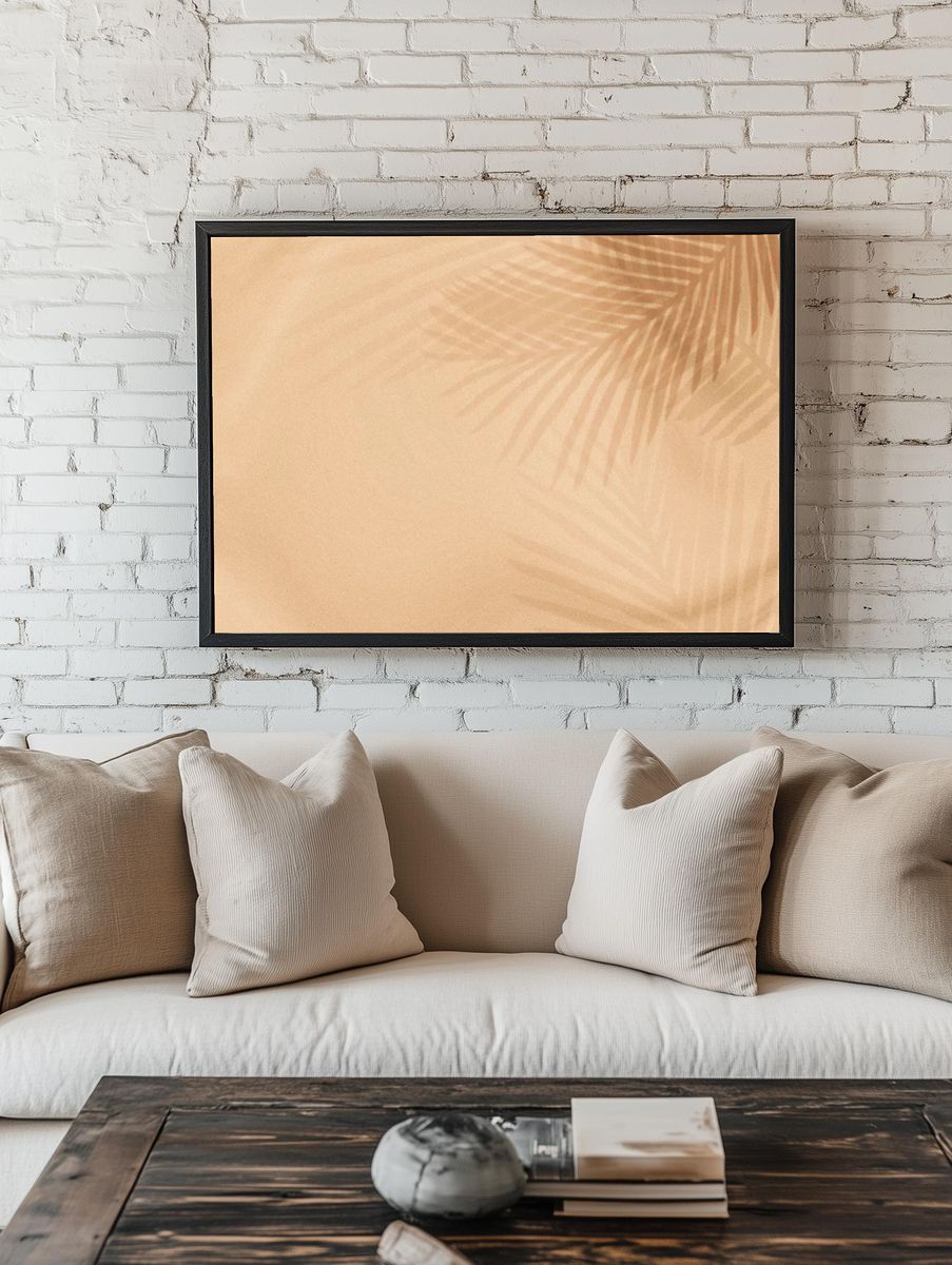 Palm leaves shadow beige background. — room view 1