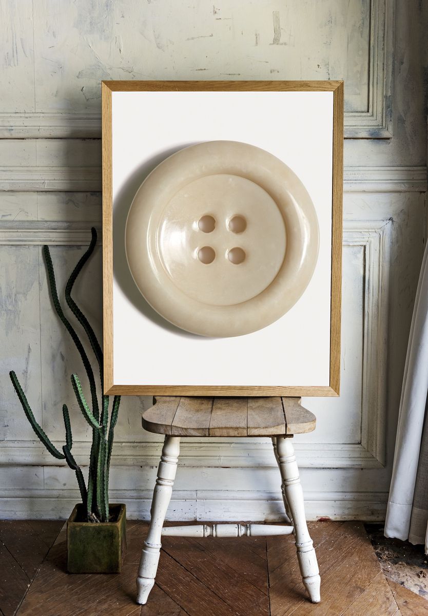 Minimal Beige Button Print. — room view 1