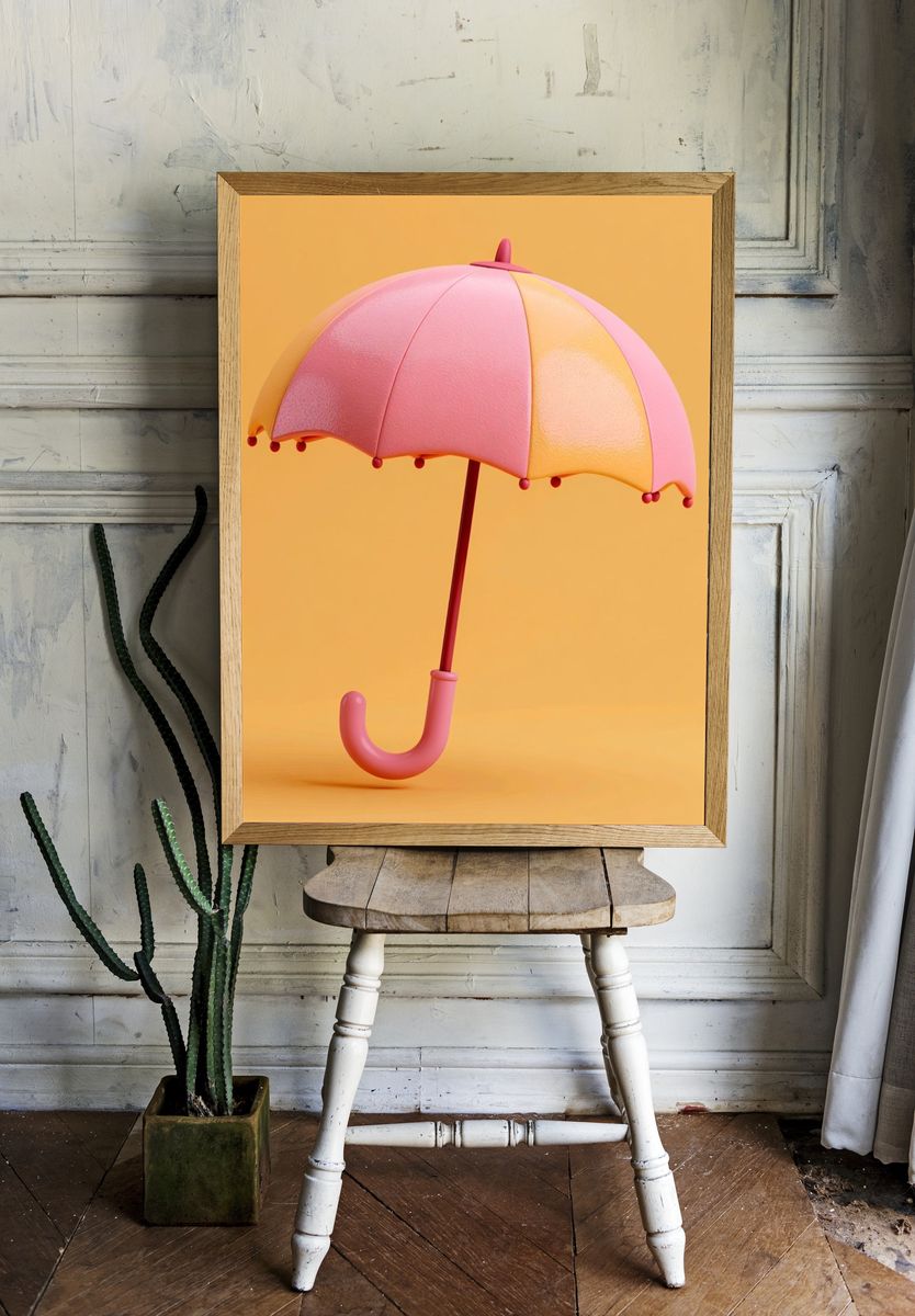 Pink Umbrella Minimalist Poster. — room view 1