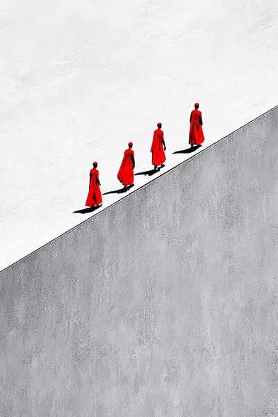 Red Cloaked Figures Minimalist Print. poster