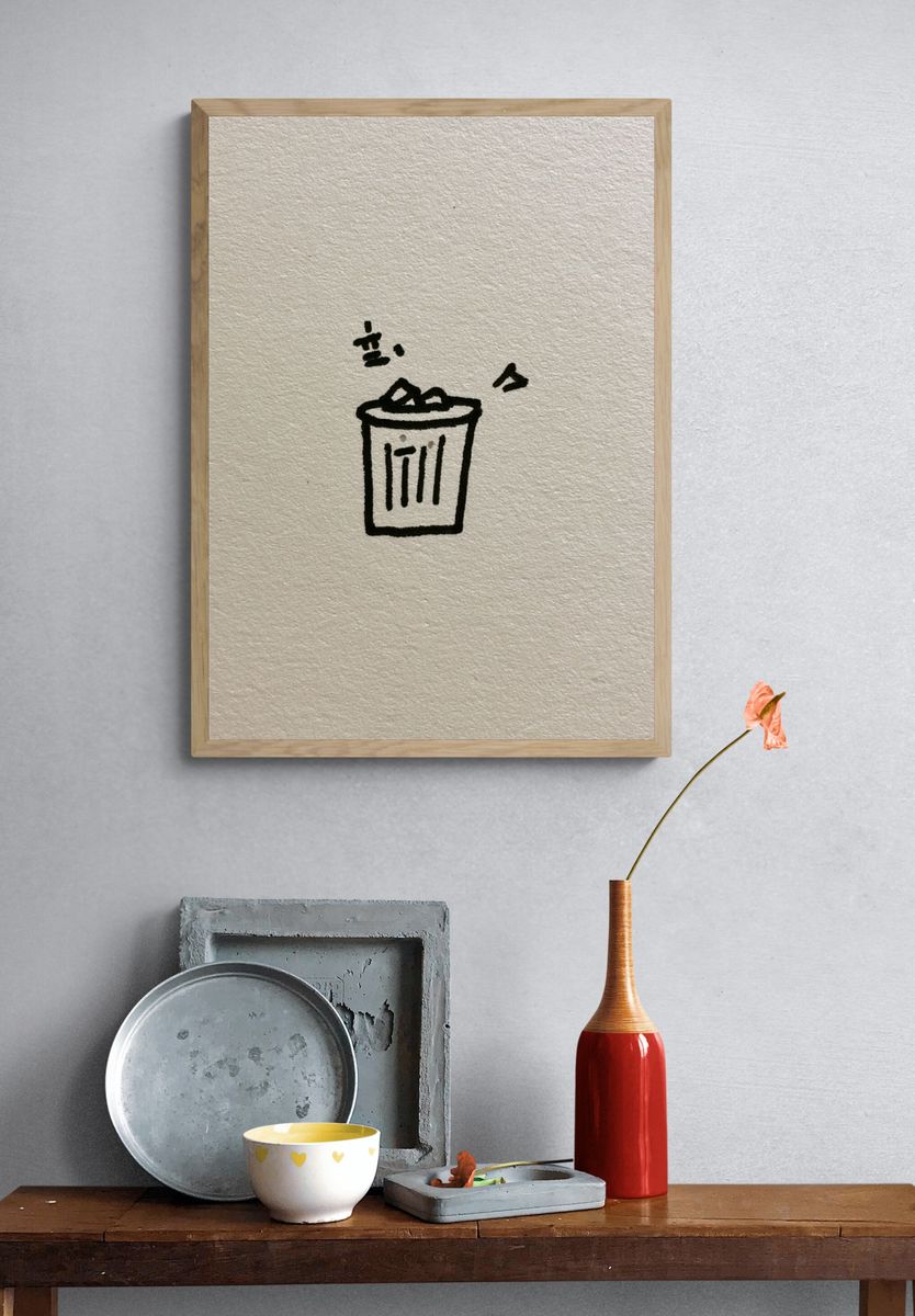 Minimal Trash Can Line Art Poster. — room view 3