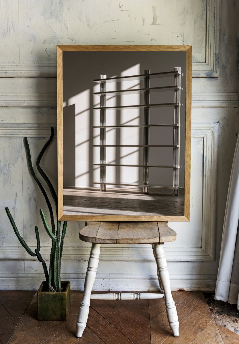 Minimalist Sunlit Shelf Poster. room preview