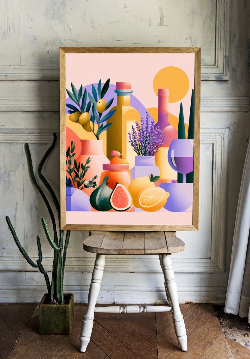 Mediterranean Still Life Illustration Poster. — room view 1
