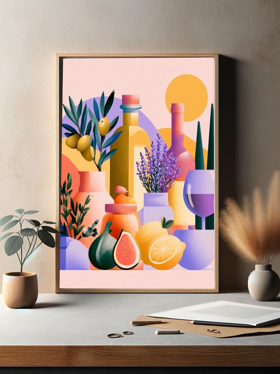 Mediterranean Still Life Illustration Poster. — room view 2