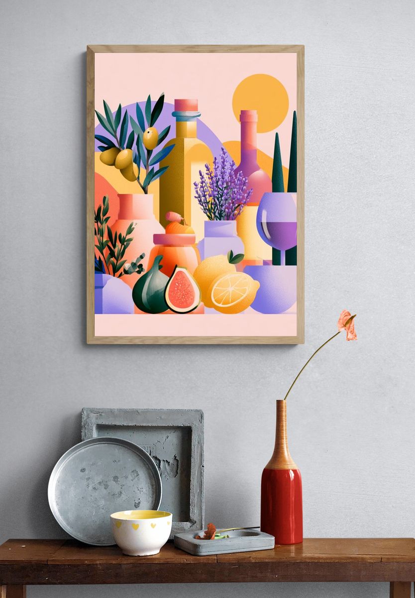 Mediterranean Still Life Illustration Poster. — room view 3