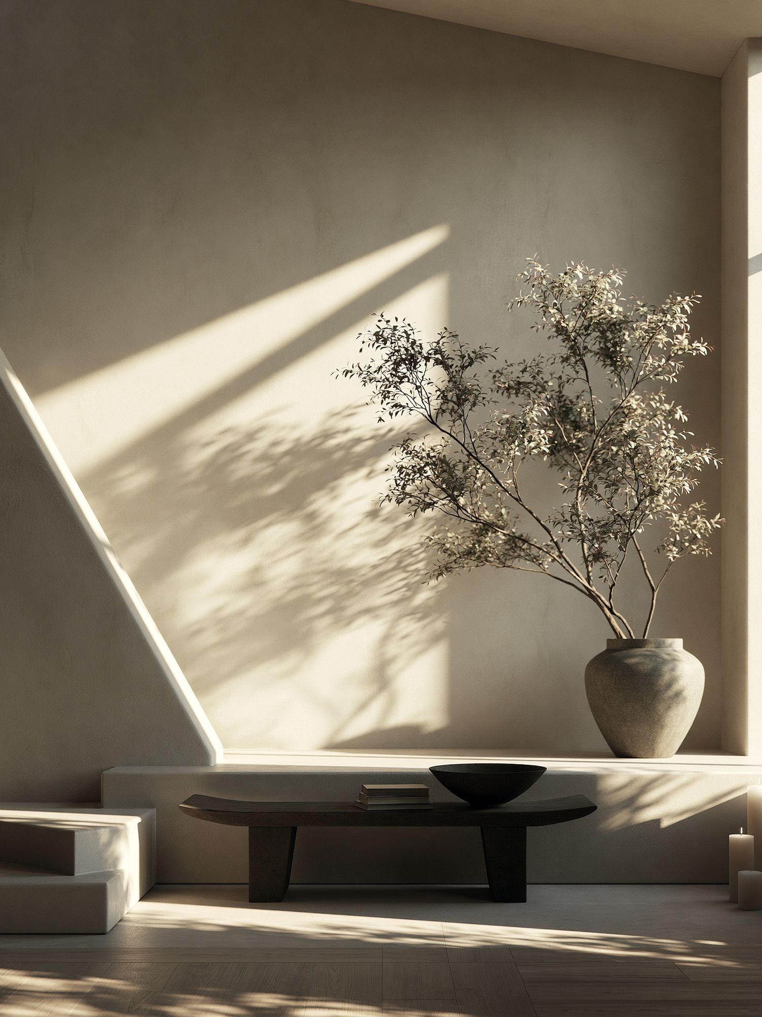 Sunlit Japandi Interior Print. poster — minimalist art