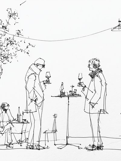 Cafe Sketch Line Art Poster.