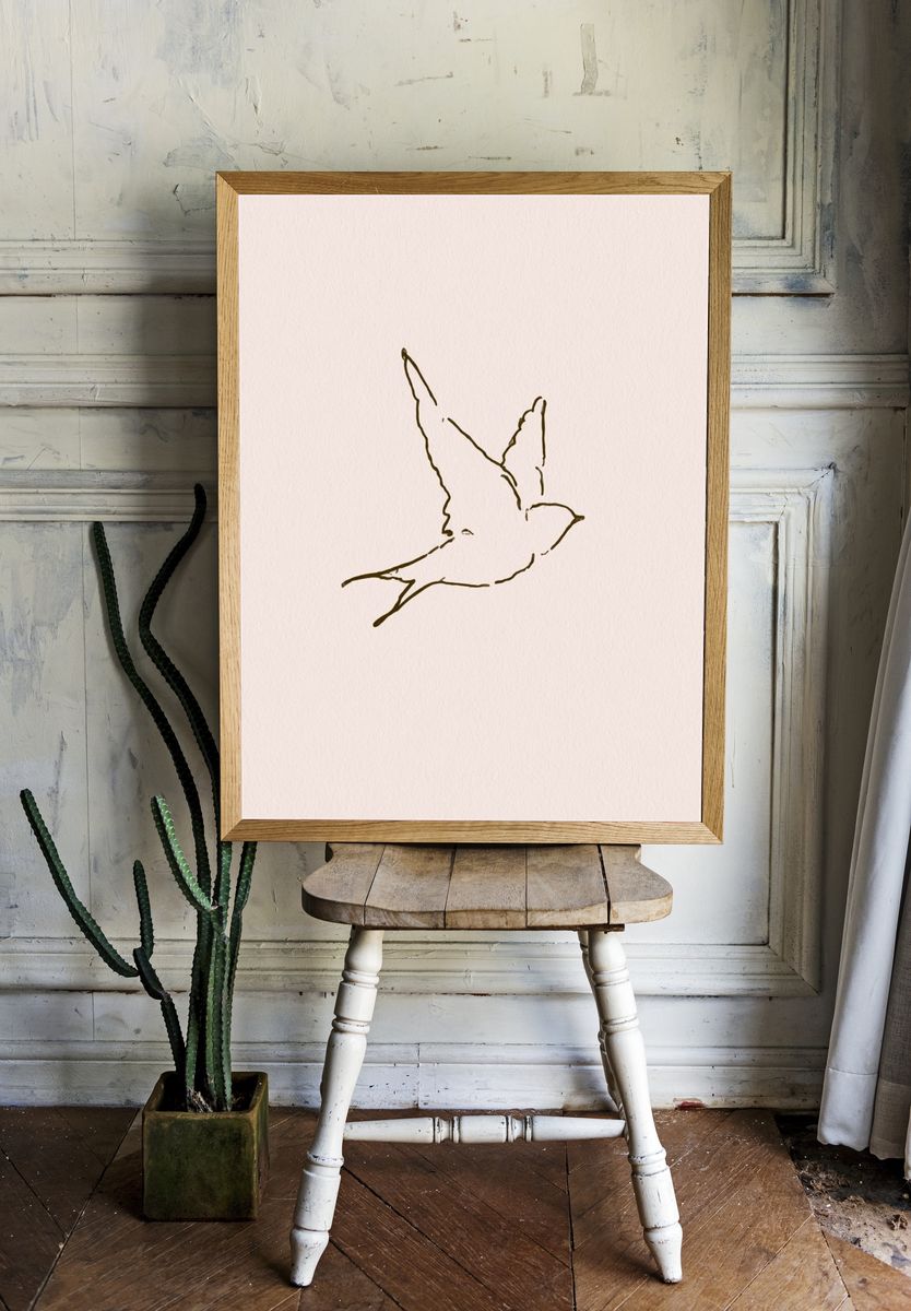 Flying Bird Line Art Poster. — room view 1