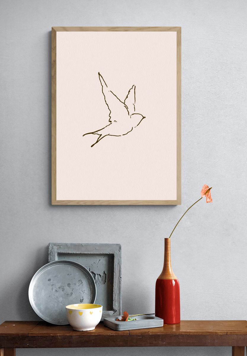 Flying Bird Line Art Poster. — room view 3