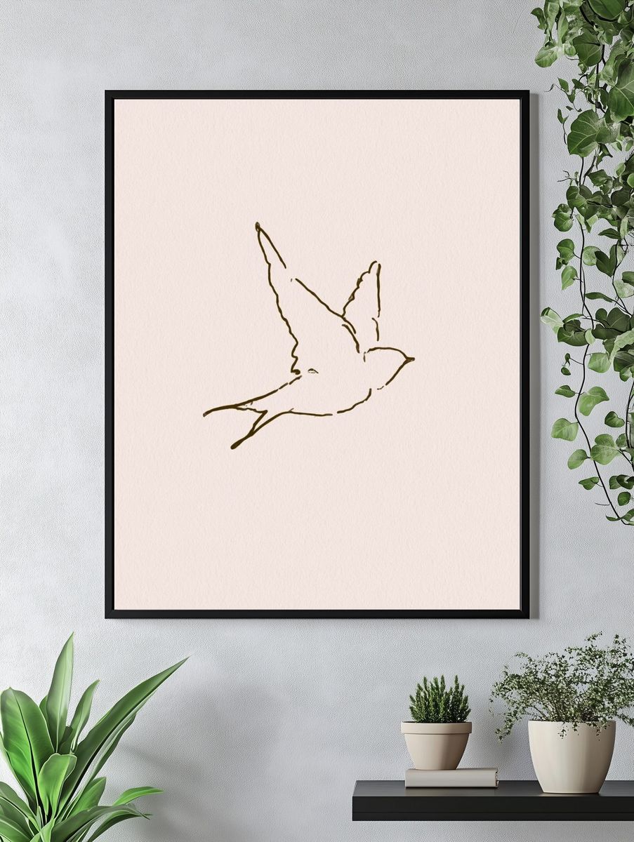 Flying Bird Line Art Poster. — room view 4