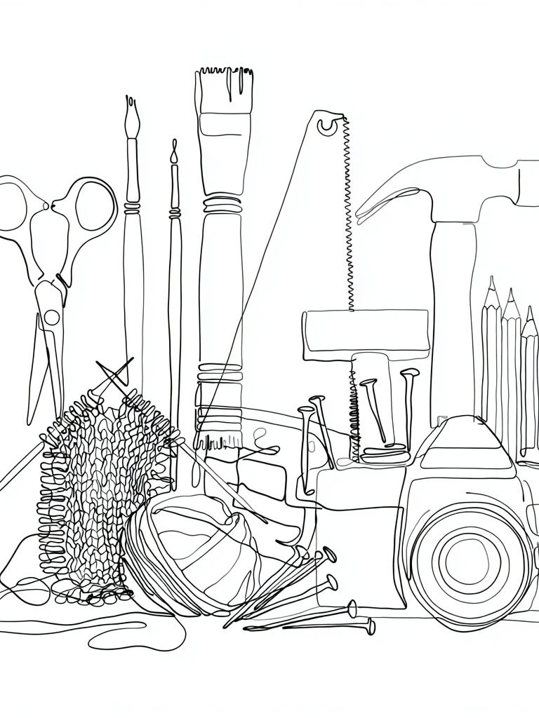 Craft Tools Line Art Poster. poster detail