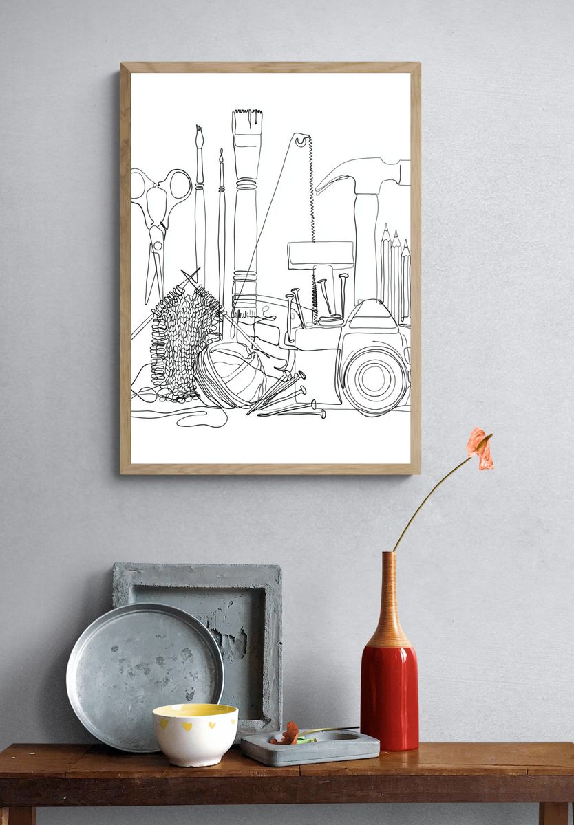 Craft Tools Line Art Poster. — room view 3
