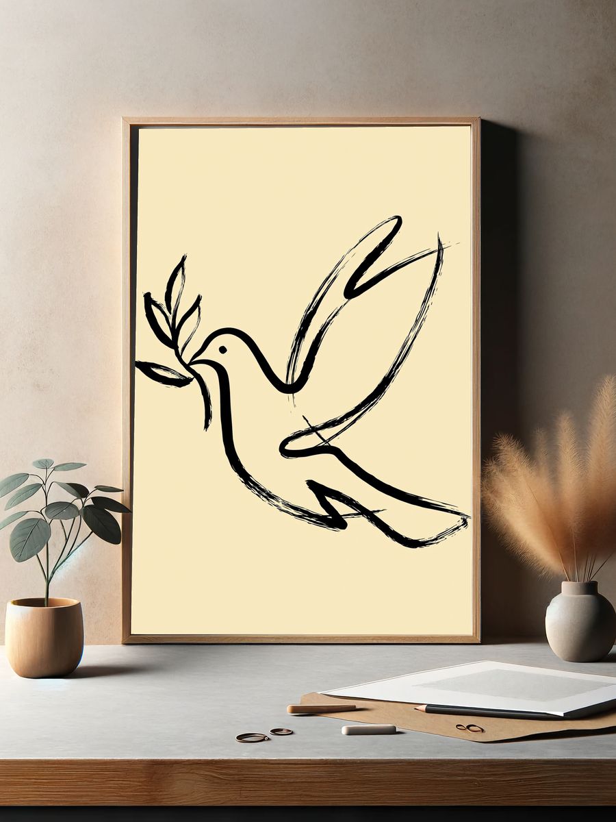 Minimalist Dove Line-Art Poster. — room view 2