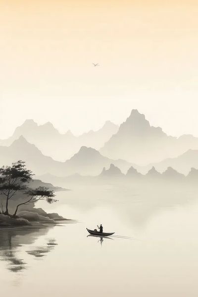 Serene Mountain Lake — Minimalist Print. poster print