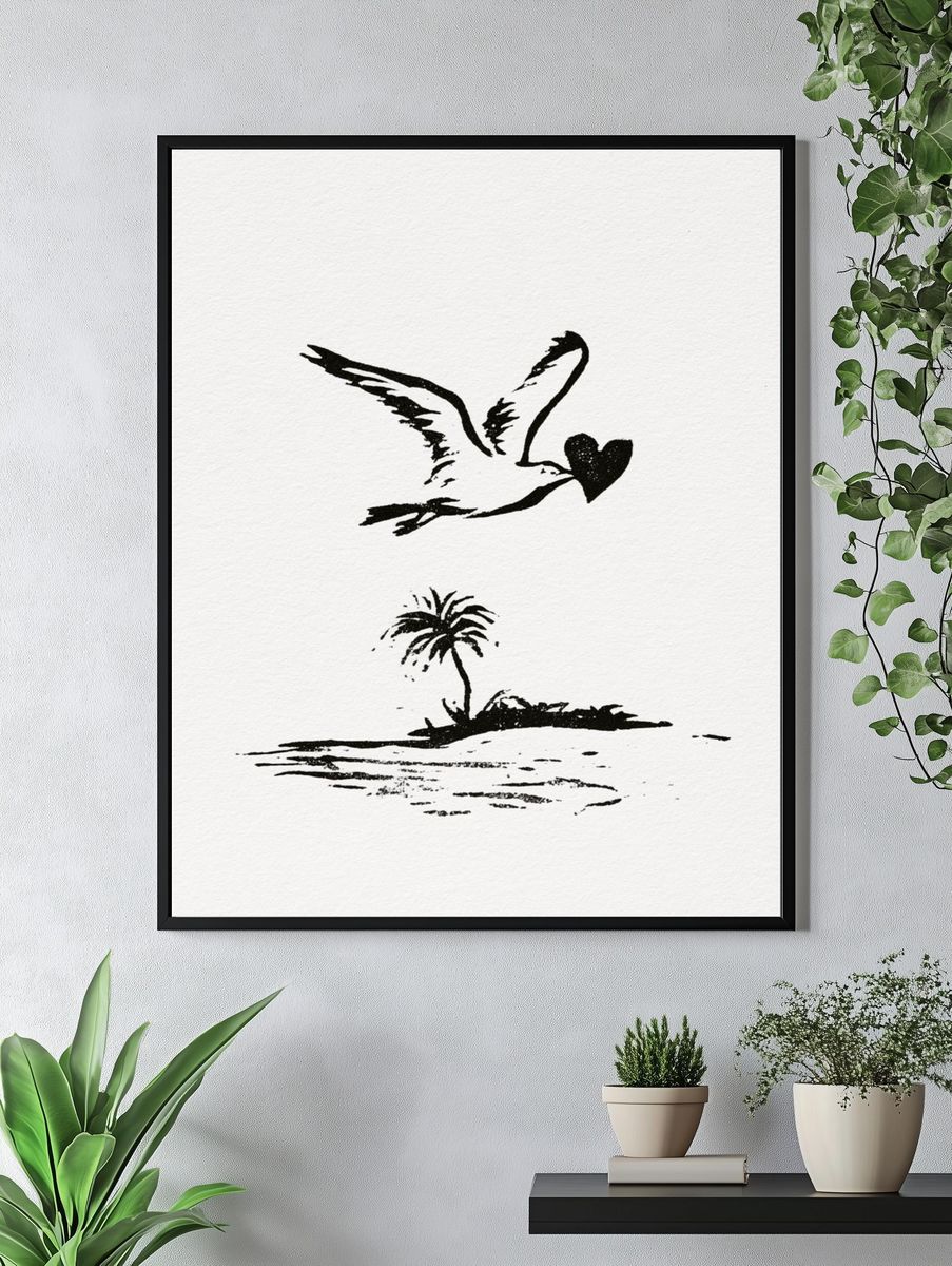 Love Bird Island Minimalist Print. — room view 4