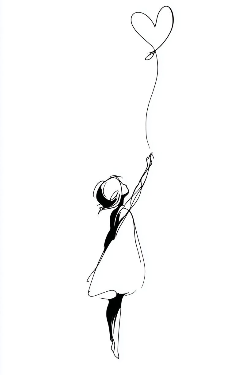 Girl with Heart Balloon — Minimalist Print. poster — minimalist art