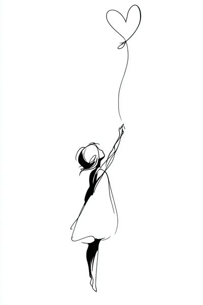 Girl with Heart Balloon — Minimalist Print. poster