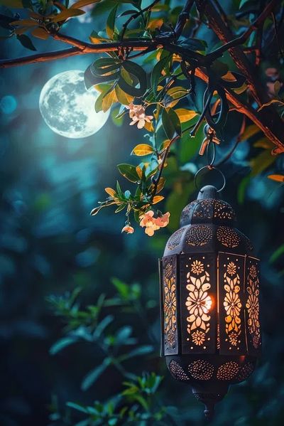 Moonlit Lantern — Nature Print. poster print