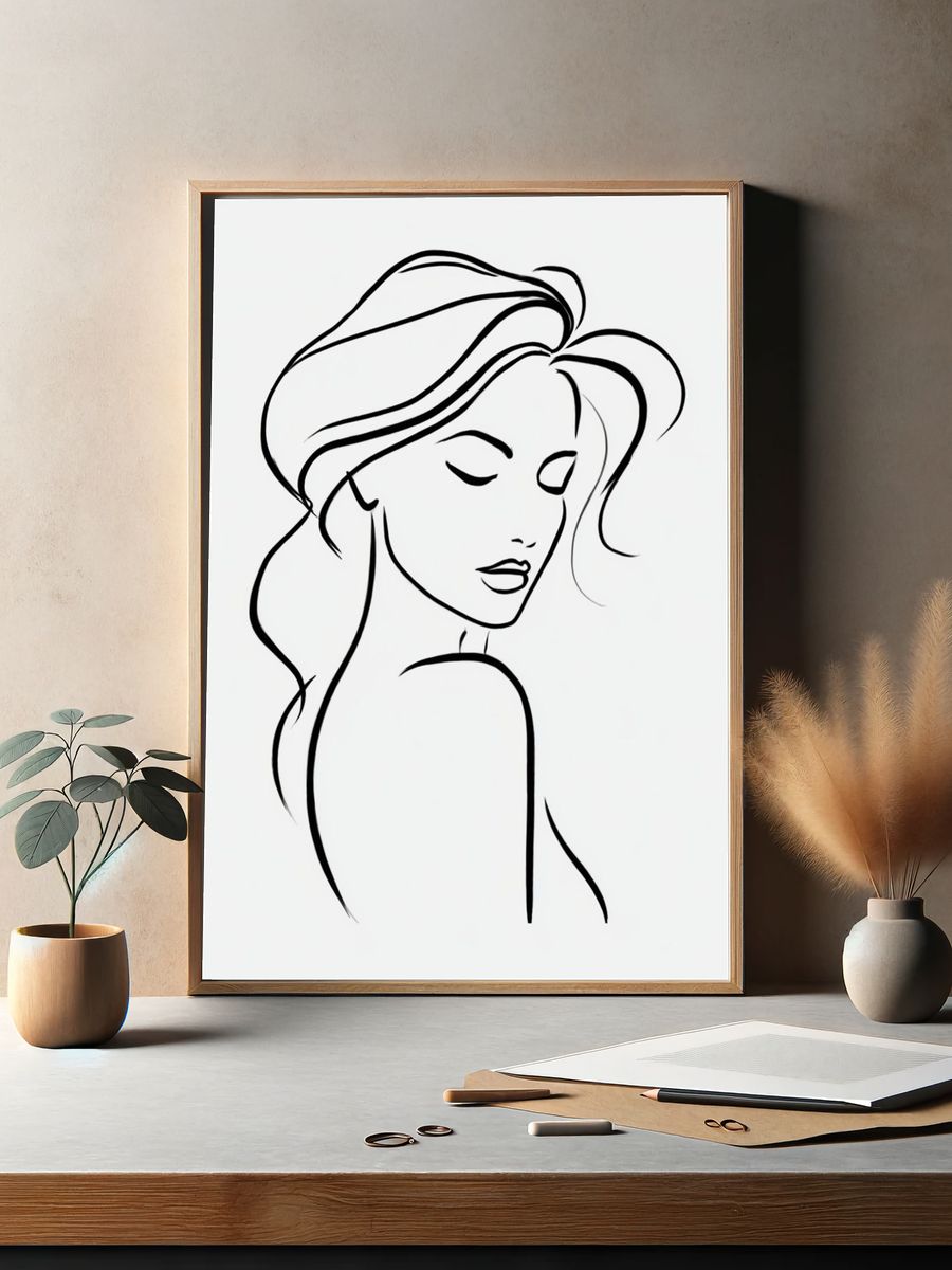 Elegant Woman Line Art Poster. — room view 2
